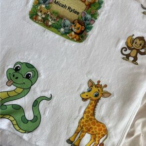 White Baby Blanket with Animal Prints